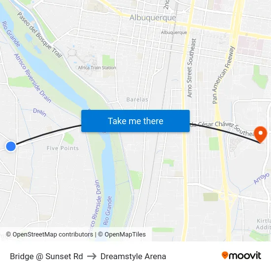 Bridge @ Sunset Rd to Dreamstyle Arena map