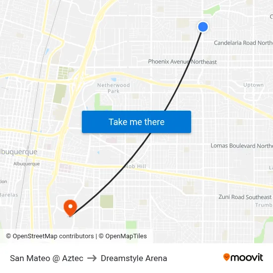 San Mateo @ Aztec to Dreamstyle Arena map