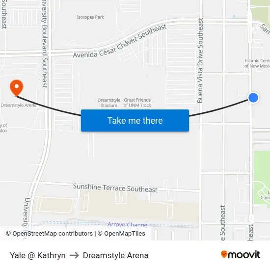 Yale @ Kathryn to Dreamstyle Arena map