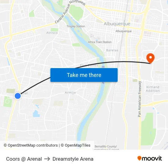 Coors @ Arenal to Dreamstyle Arena map