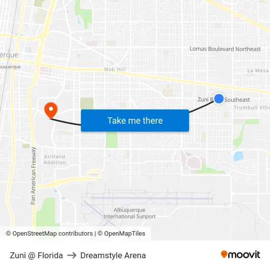 Zuni @ Florida to Dreamstyle Arena map