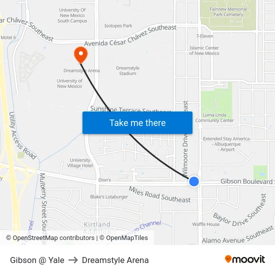 Gibson @ Yale to Dreamstyle Arena map