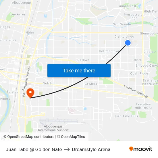 Juan Tabo @ Golden Gate to Dreamstyle Arena map