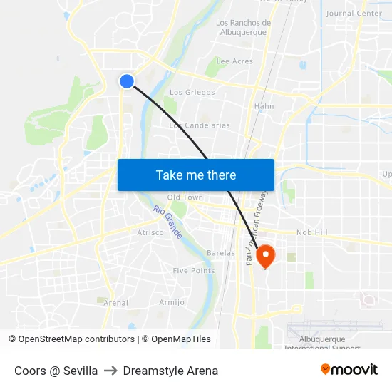 Coors @ Sevilla to Dreamstyle Arena map