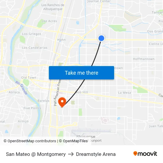 San Mateo @ Montgomery to Dreamstyle Arena map