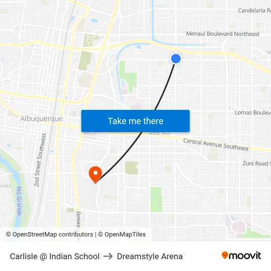 Carlisle @ Indian School to Dreamstyle Arena map
