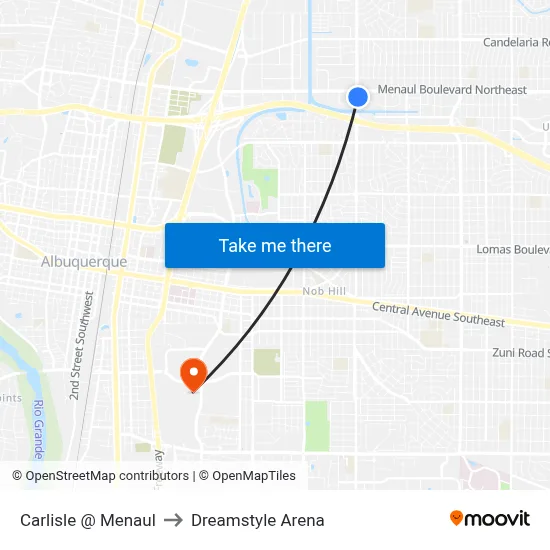 Carlisle @ Menaul to Dreamstyle Arena map