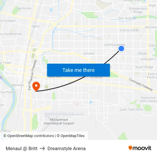 Menaul @ Britt to Dreamstyle Arena map