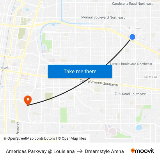 Americas Parkway @ Louisiana to Dreamstyle Arena map