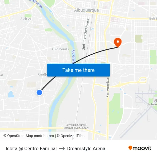 Isleta @ Centro Familiar to Dreamstyle Arena map