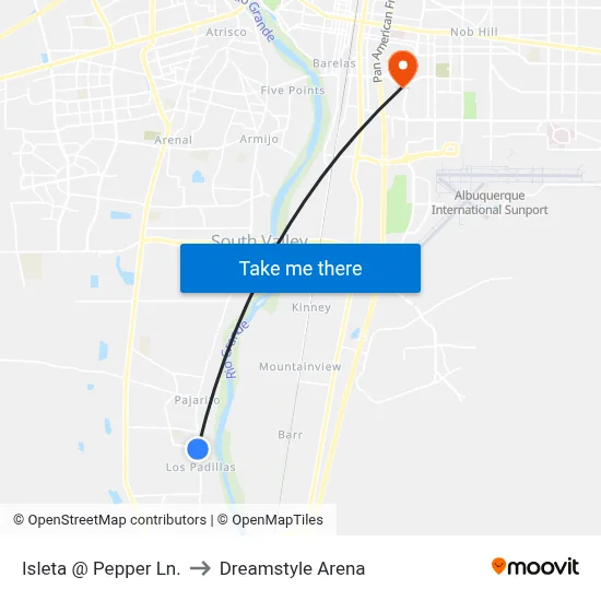 Isleta @ Pepper Ln. to Dreamstyle Arena map