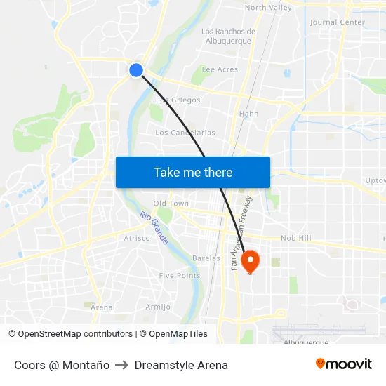 Coors @ Montaño to Dreamstyle Arena map