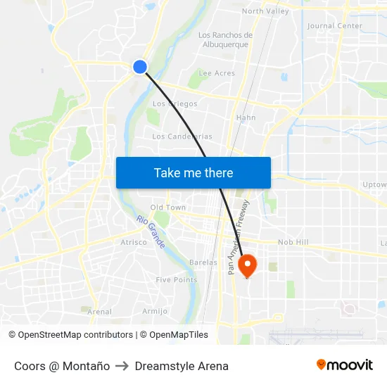 Coors @ Montaño to Dreamstyle Arena map