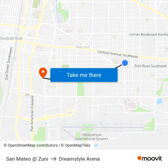San Mateo @ Zuni to Dreamstyle Arena map