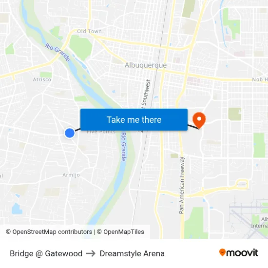Bridge @ Gatewood to Dreamstyle Arena map