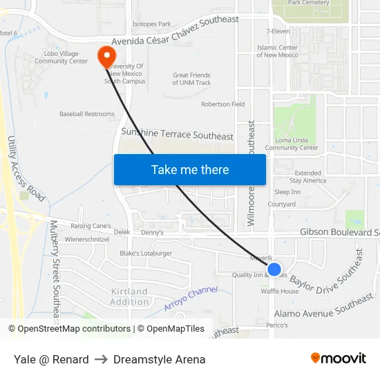 Yale @ Renard to Dreamstyle Arena map