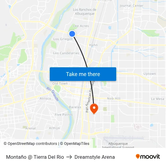 Montaño @ Tierra Del Rio to Dreamstyle Arena map