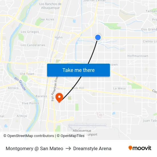 Montgomery @ San Mateo to Dreamstyle Arena map