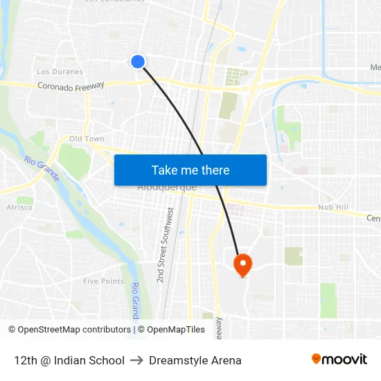 12th @ Indian School to Dreamstyle Arena map