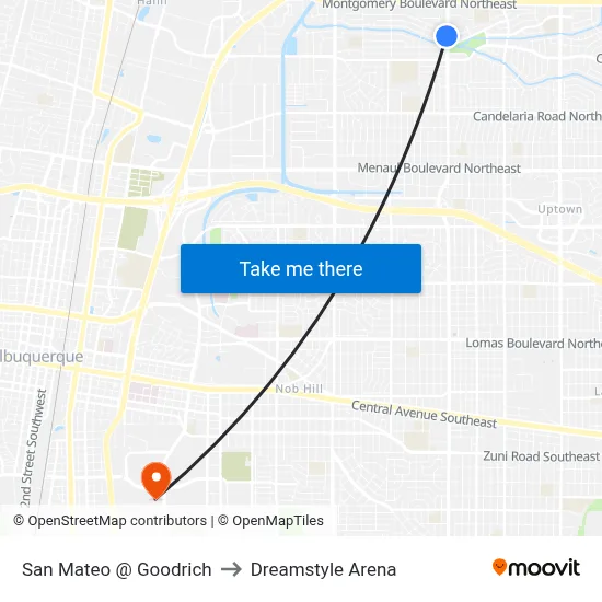 San Mateo @ Goodrich to Dreamstyle Arena map