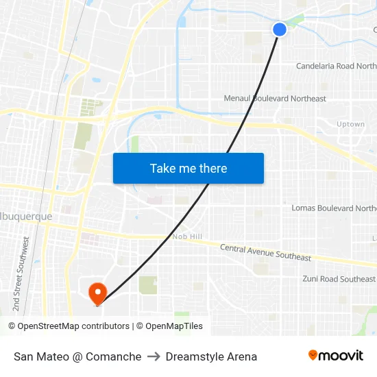 San Mateo @ Comanche to Dreamstyle Arena map