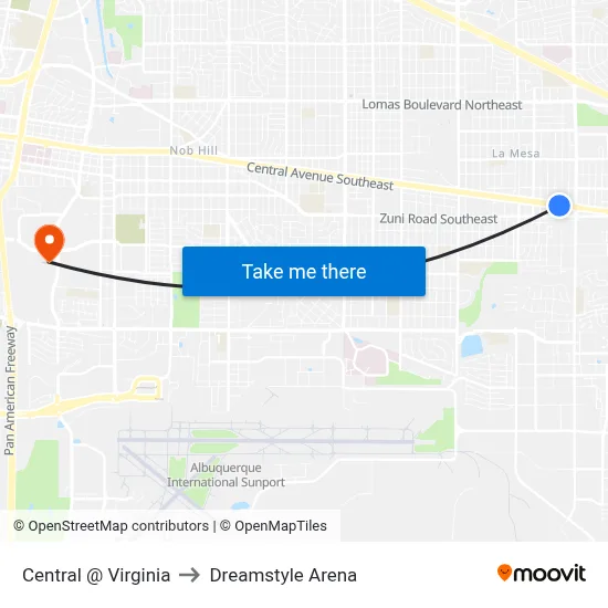 Central @ Virginia to Dreamstyle Arena map