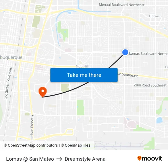 Lomas @ San Mateo to Dreamstyle Arena map
