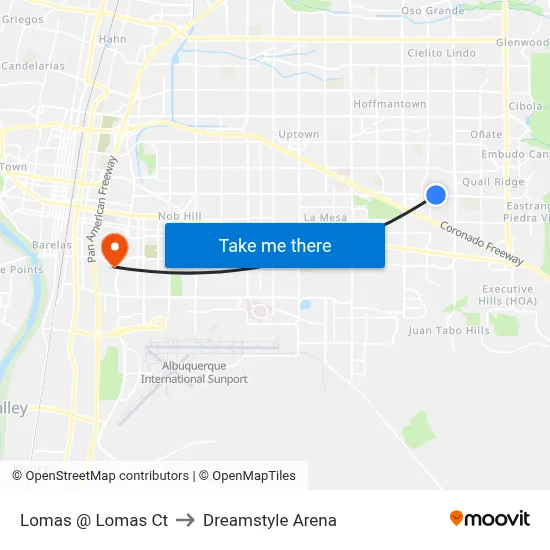Lomas @ Lomas Ct to Dreamstyle Arena map