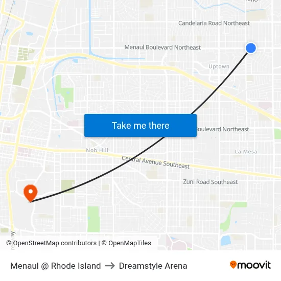 Menaul @ Rhode Island to Dreamstyle Arena map