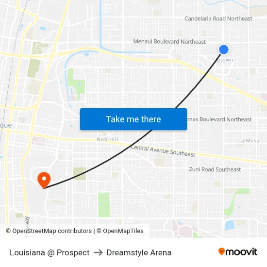 Louisiana @ Prospect to Dreamstyle Arena map