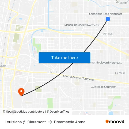 Louisiana @ Claremont to Dreamstyle Arena map