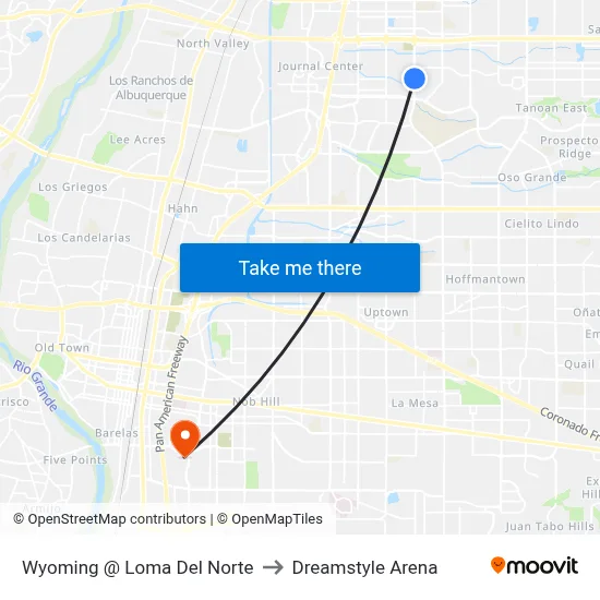 Wyoming @ Loma Del Norte to Dreamstyle Arena map