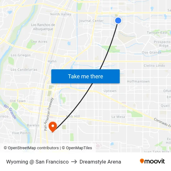 Wyoming @ San Francisco to Dreamstyle Arena map