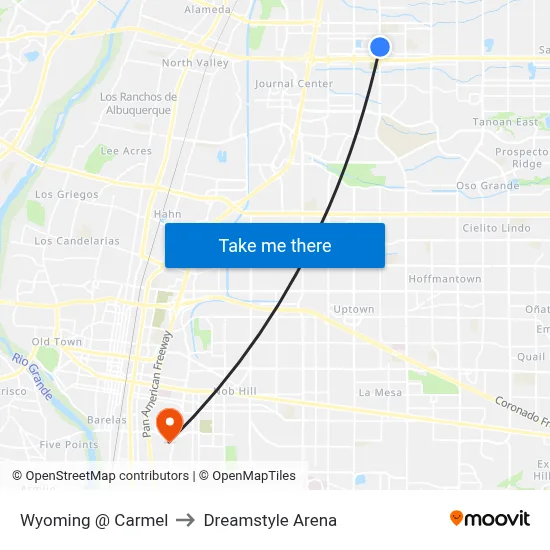 Wyoming @ Carmel to Dreamstyle Arena map