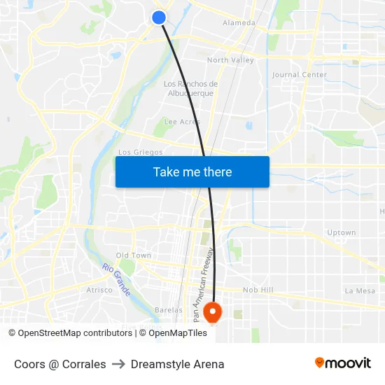 Coors @ Corrales to Dreamstyle Arena map