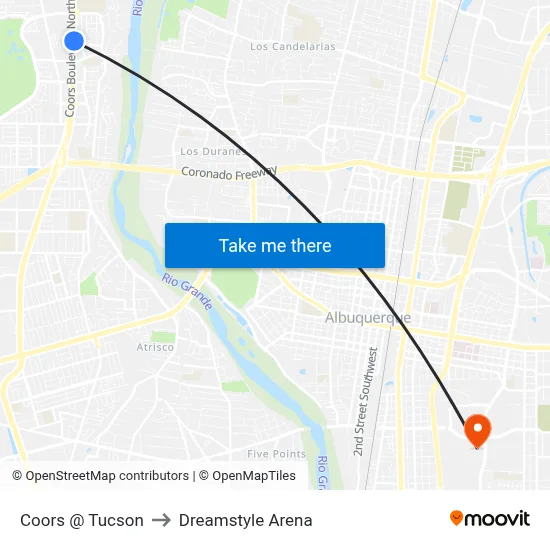 Coors @ Tucson to Dreamstyle Arena map