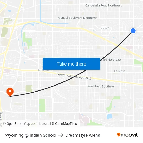 Wyoming @ Indian School to Dreamstyle Arena map
