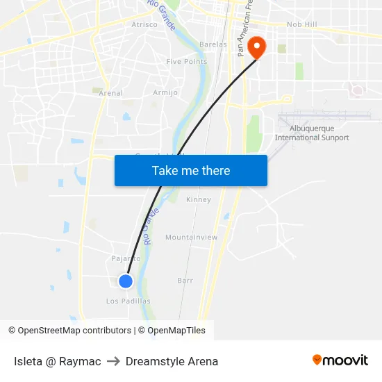Isleta @ Raymac to Dreamstyle Arena map
