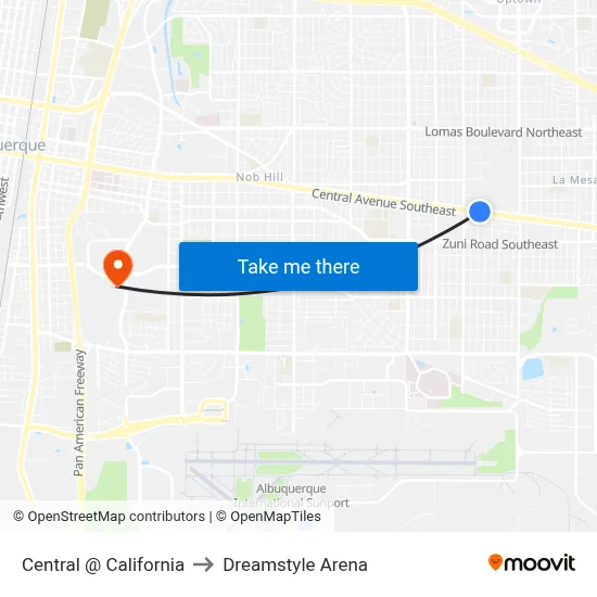 Central @ California to Dreamstyle Arena map