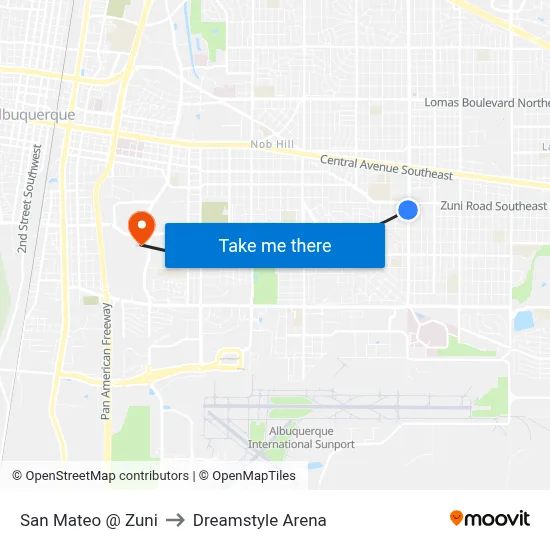 San Mateo @ Zuni to Dreamstyle Arena map