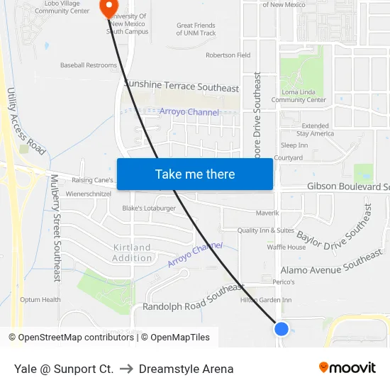 Yale @ Sunport Ct. to Dreamstyle Arena map