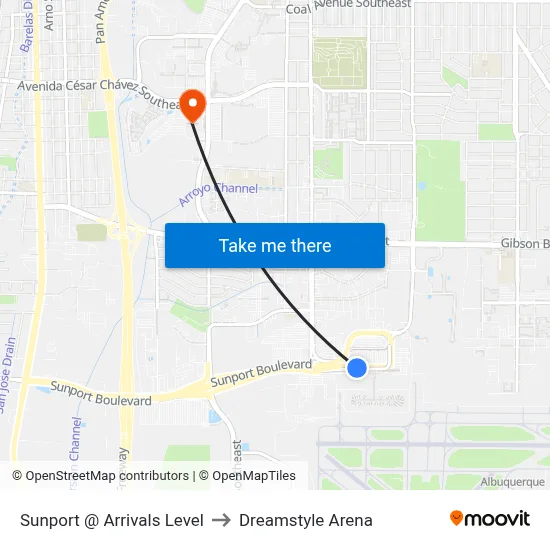 Sunport @ Arrivals Level to Dreamstyle Arena map