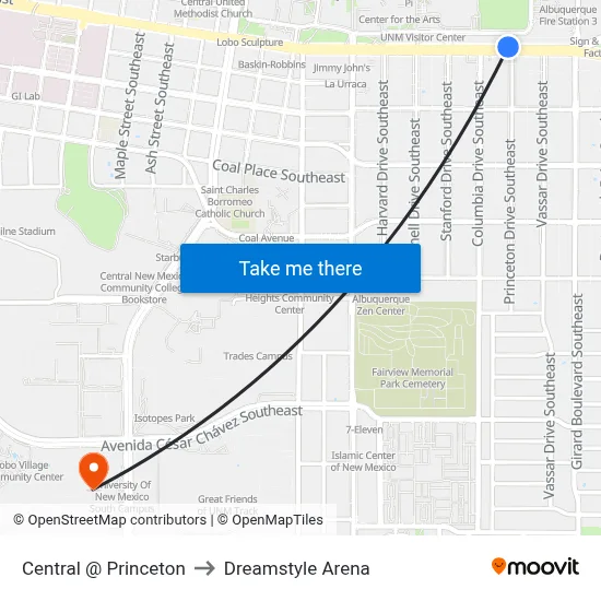 Central @ Princeton to Dreamstyle Arena map