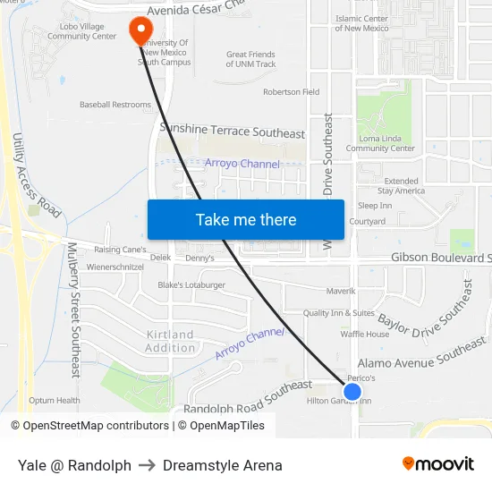 Yale @ Randolph to Dreamstyle Arena map
