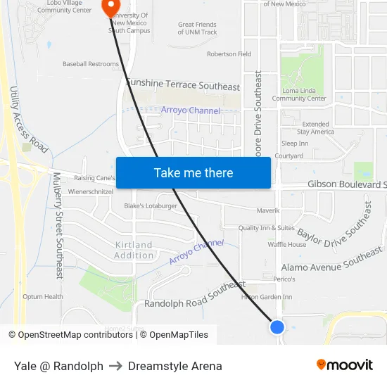 Yale @ Randolph to Dreamstyle Arena map