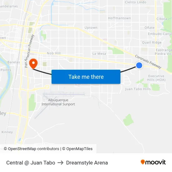 Central @ Juan Tabo to Dreamstyle Arena map