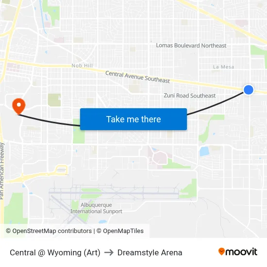 Central @ Wyoming (Art) to Dreamstyle Arena map