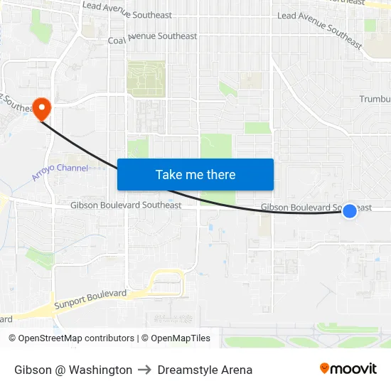 Gibson @ Washington to Dreamstyle Arena map