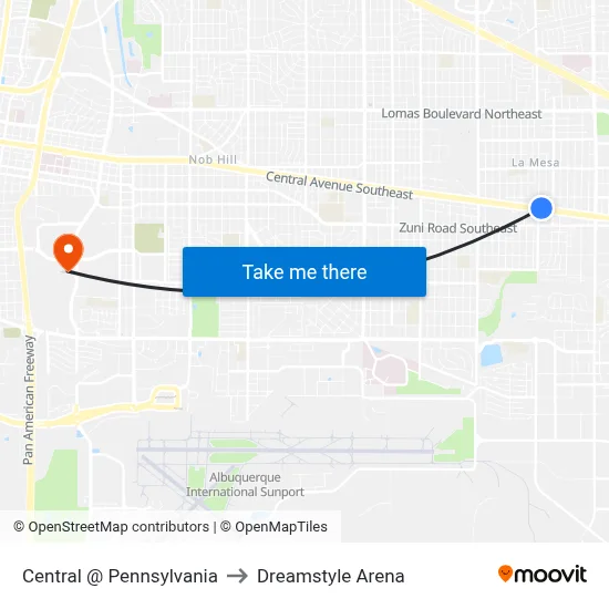 Central @ Pennsylvania to Dreamstyle Arena map