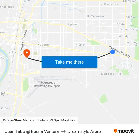 Juan Tabo @ Buena Ventura to Dreamstyle Arena map